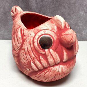 Vintage Tiki Lin Ceramic Piranha Mug/Planter Red & White Fish Design